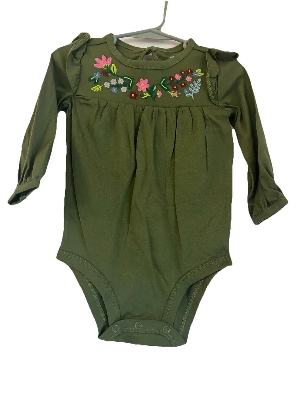 Carters Baby Girls One Piece Romper Olive Green Embroidered Flowers 18 M NEW NWT